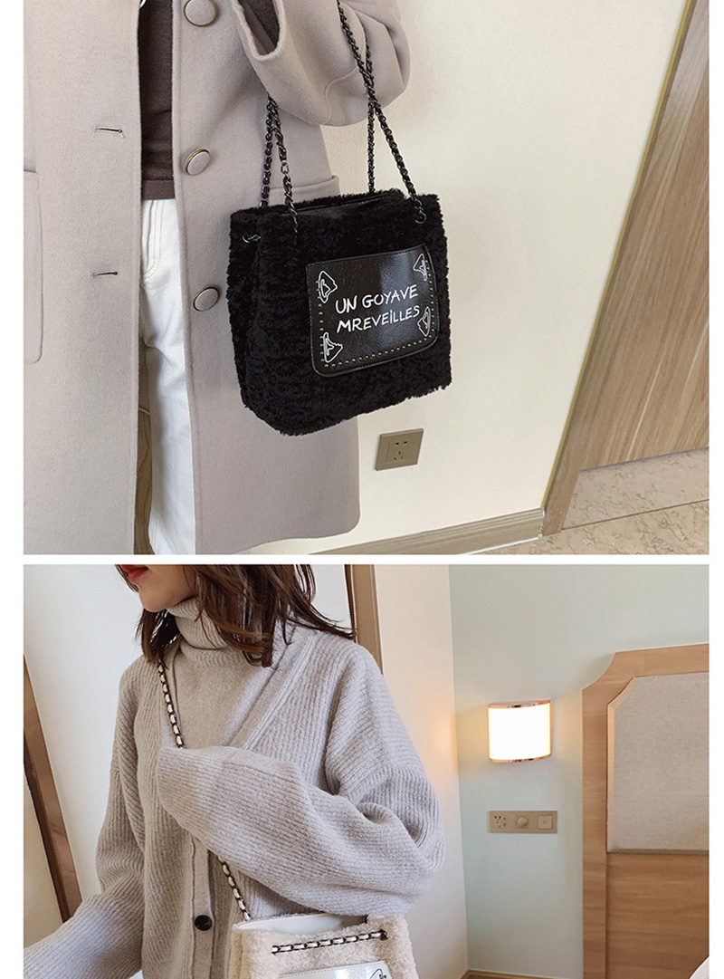 Fashion Black Plush Stitched Printed Chain Shoulder Bag,Shoulder bags