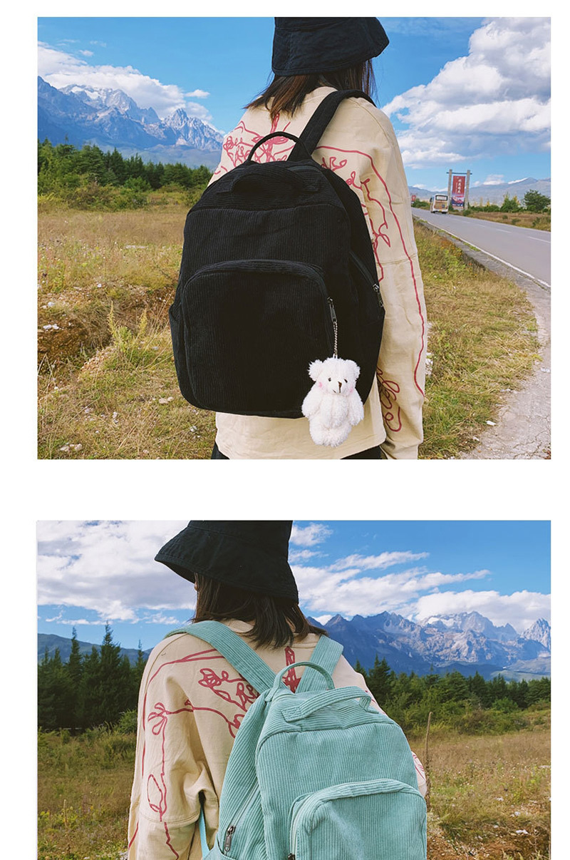Fashion Black Panelled Corduroy Backpack,Backpack