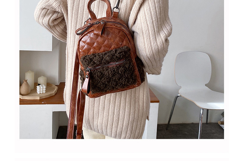 Fashion Coffee Color Lambskin Patch Diamond Cross Body Backpack,Backpack