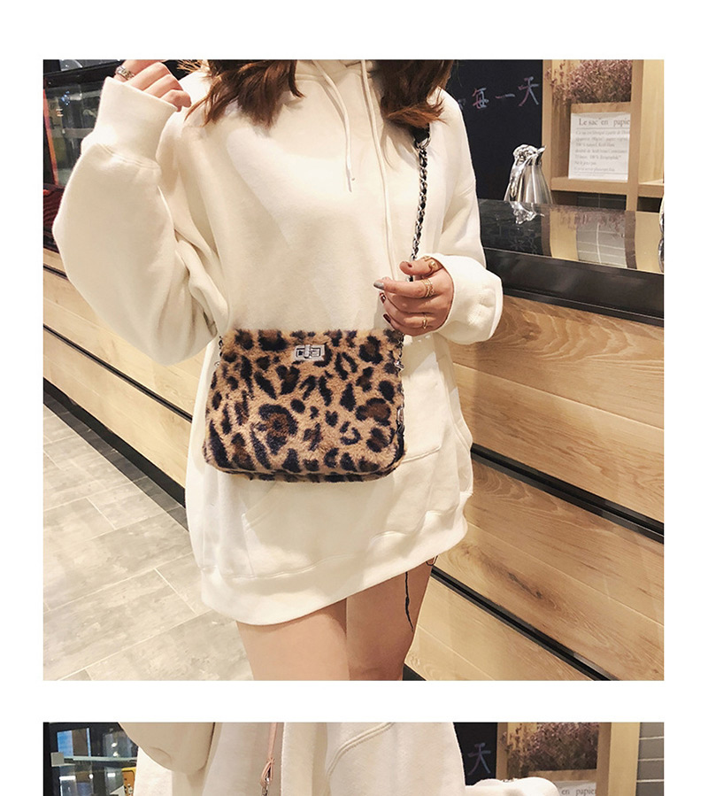 Fashion Brown Plush Leopard Chain Shoulder Bag,Shoulder bags