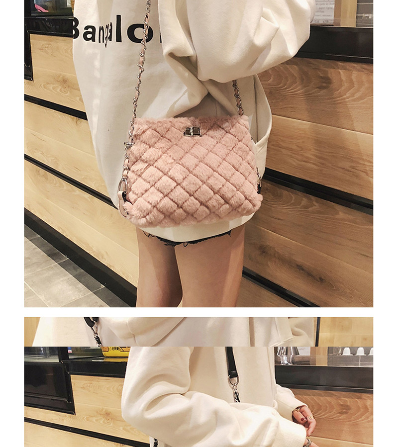 Fashion Pink Plush Rhombus Chain Shoulder Bag,Shoulder bags
