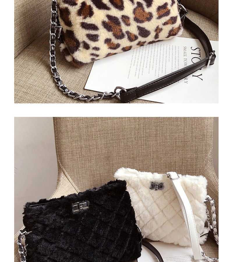 Fashion Khaki Plush Leopard Chain Shoulder Bag,Shoulder bags