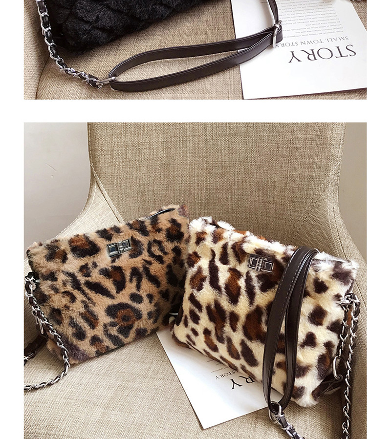Fashion Khaki Plush Leopard Chain Shoulder Bag,Shoulder bags