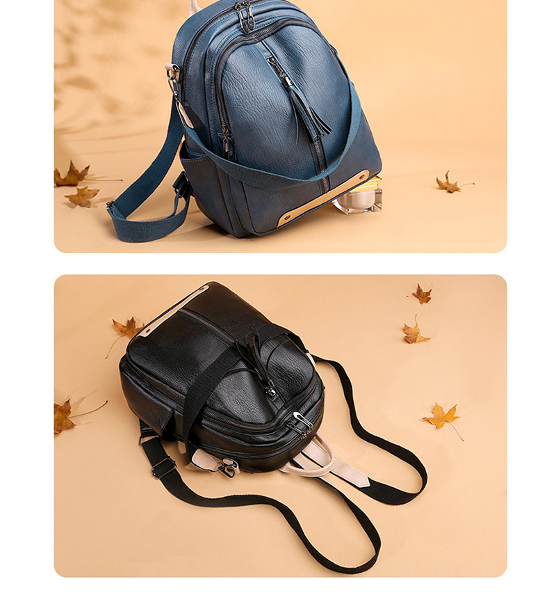 Fashion Black Stitched Contrast Tassel Backpack,Backpack