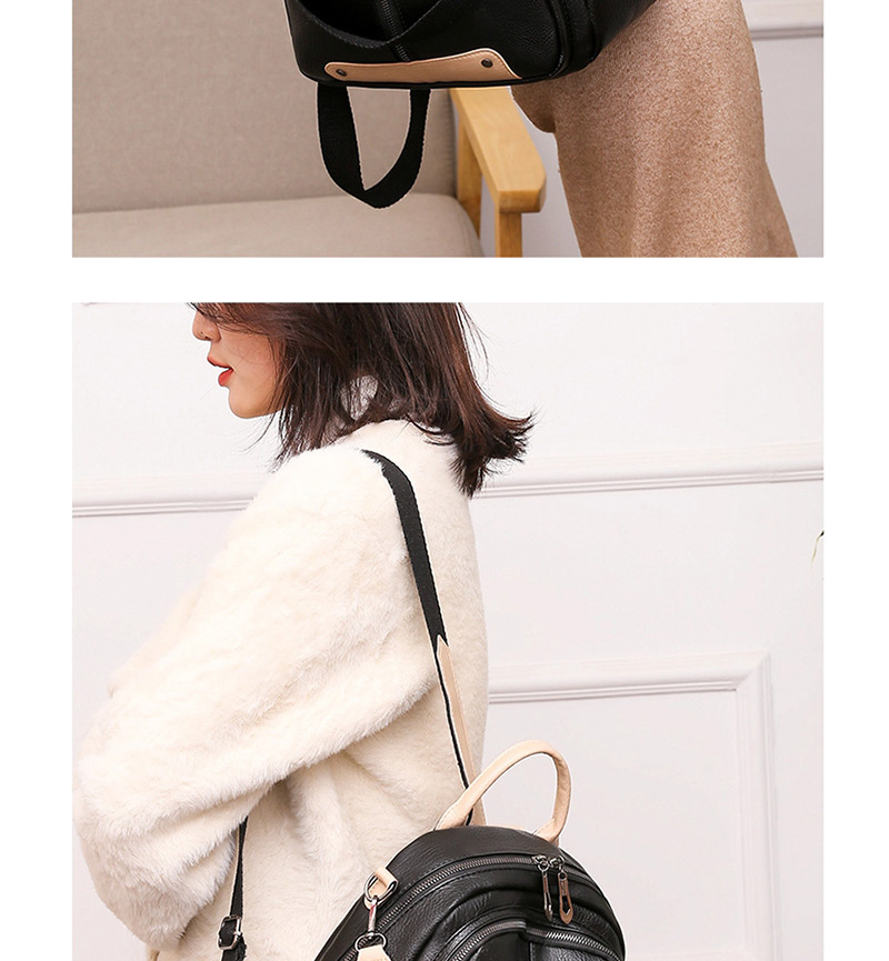 Fashion Black Stitched Contrast Tassel Backpack,Backpack
