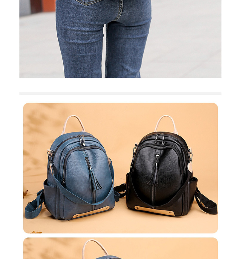 Fashion Blue Stitched Contrast Tassel Backpack,Backpack