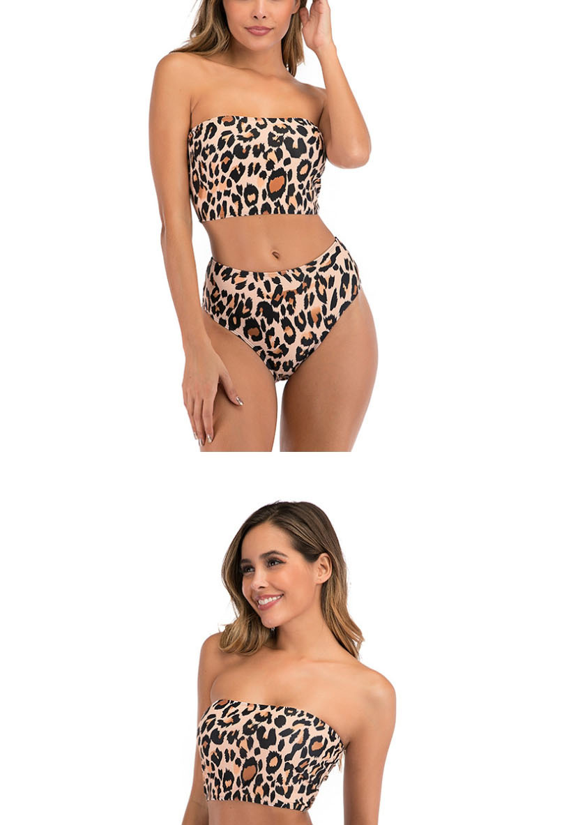 Fashion Leopard Print Leopard Bandeau High Waist Split Swimsuit,Bikini Sets