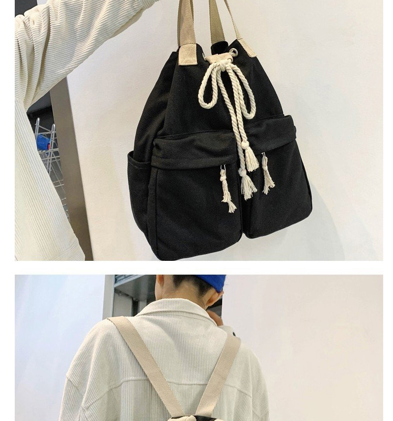 Fashion Black Strap Pocket Drawstring Backpack,Backpack