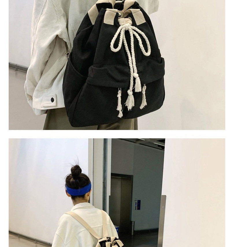 Fashion Black Strap Pocket Drawstring Backpack,Backpack