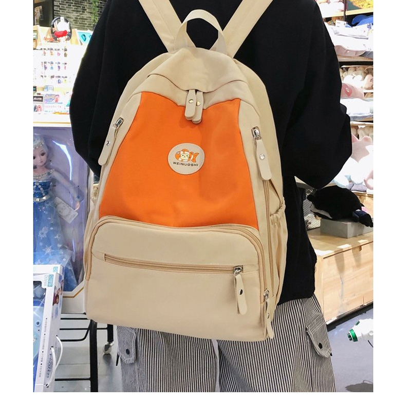 Fashion Orange Stitched Contrast Backpack,Backpack