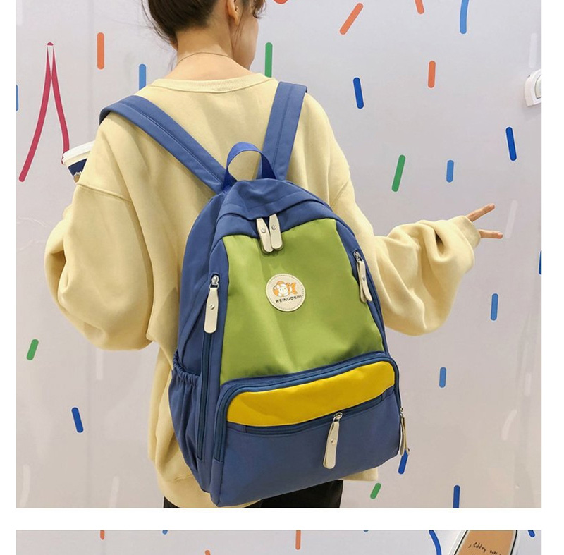 Fashion Blue Stitched Contrast Backpack,Backpack