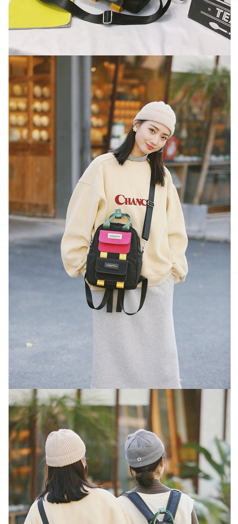 Fashion Khaki Contrast Stitching Waterproof Backpack,Backpack