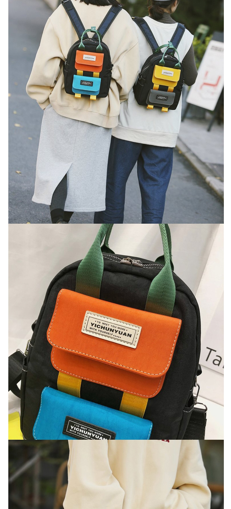 Fashion Orange Contrast Stitching Waterproof Backpack,Backpack