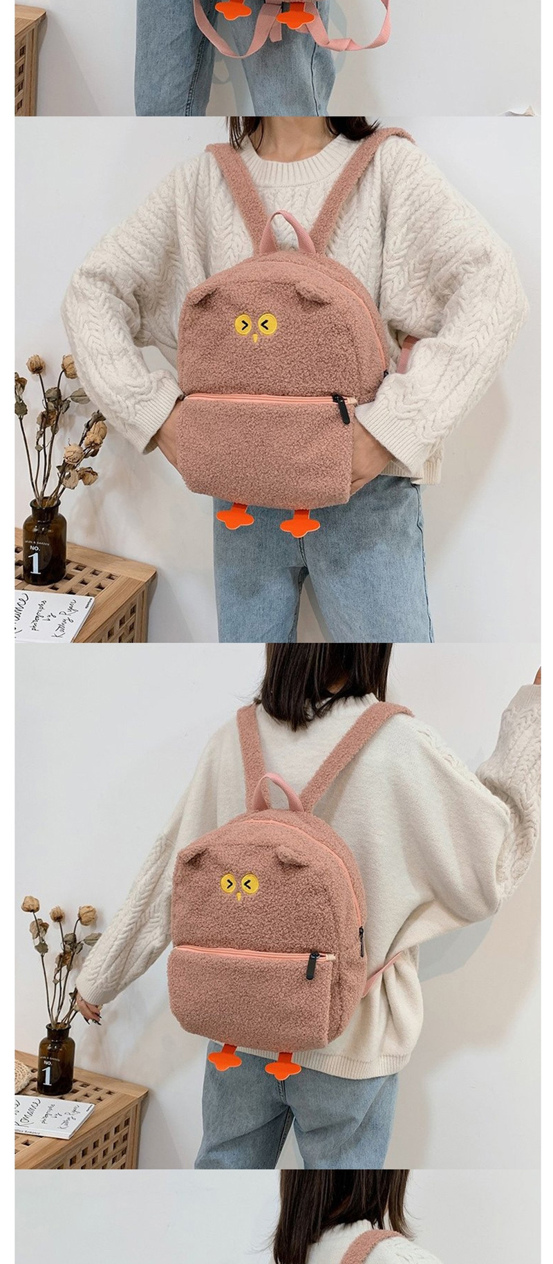 Fashion Pink Plush Owl Backpack,Backpack