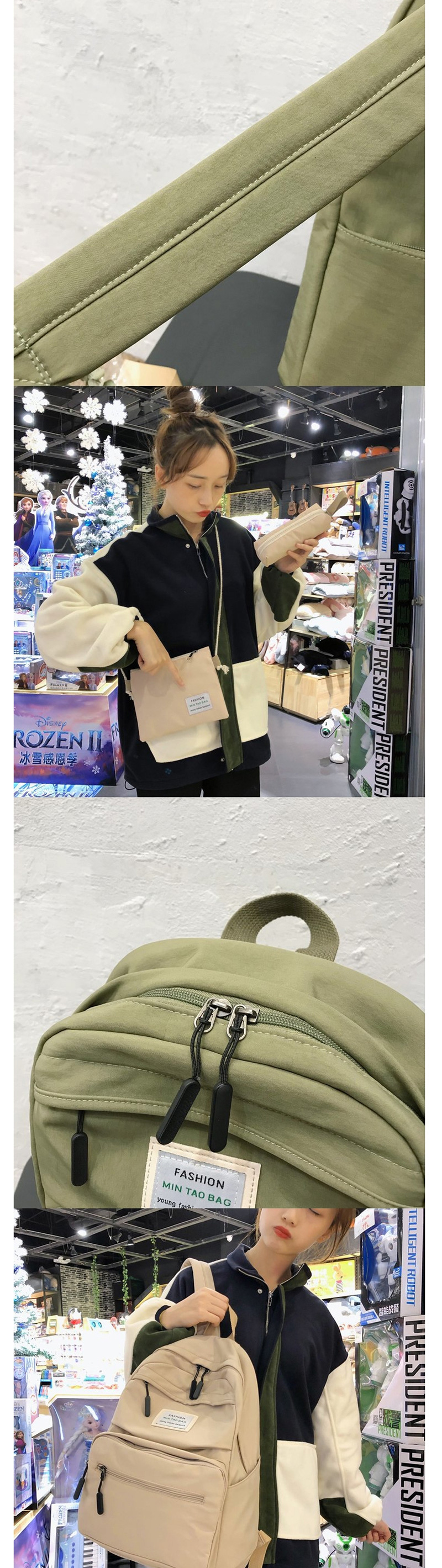 Fashion Dark Green Three-piece Waterproof Backpack,Backpack