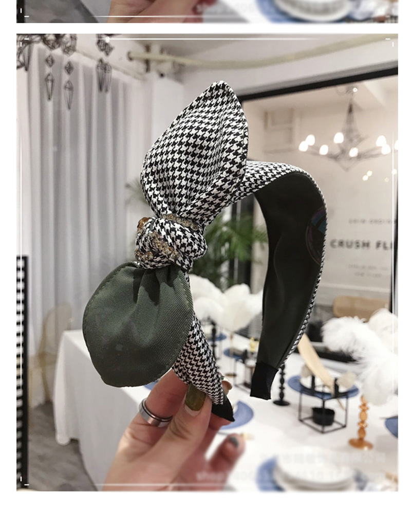Fashion Black Houndstooth Knotted Bow Hoop With Diamonds,Head Band