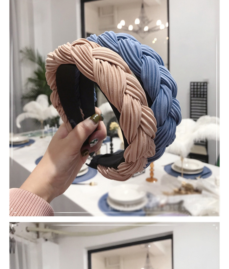 Fashion Blue Pleated Fabric Twist Braid Wide Hoop,Head Band