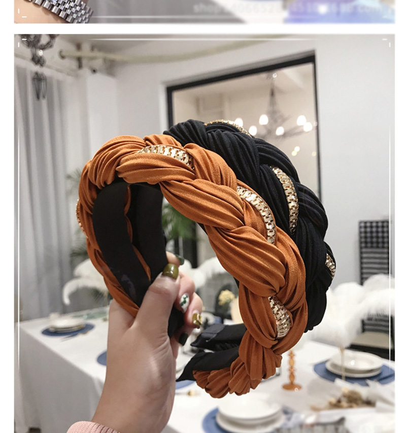 Fashion Khaki Pleated Alloy Chain Twist Braids Wide Edge Hair Hoop,Head Band
