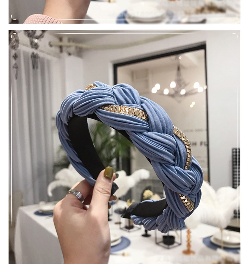 Fashion Blue Pleated Alloy Chain Twist Braids Wide Edge Hair Hoop,Head Band