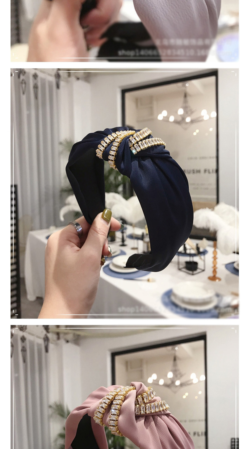 Fashion Navy Knotted Wide Chain Hoop With Diamonds,Head Band