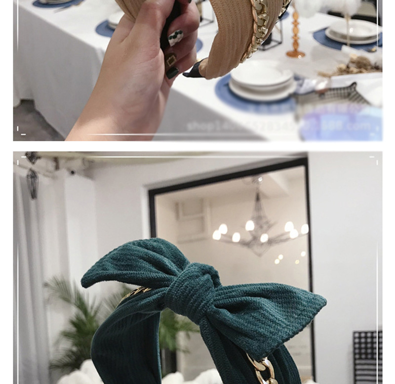 Fashion Dark Green Striped Creased Chain Knotted Wide-edged Bow Headband,Head Band