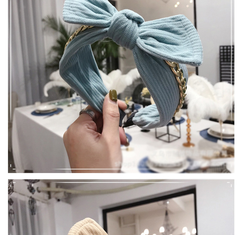 Fashion Water Blue Striped Creased Chain Knotted Wide-edged Bow Headband,Head Band
