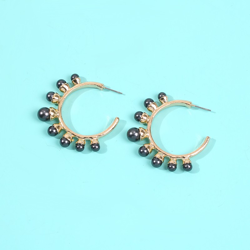 Fashion Black Pearl C-shaped Earrings,Hoop Earrings