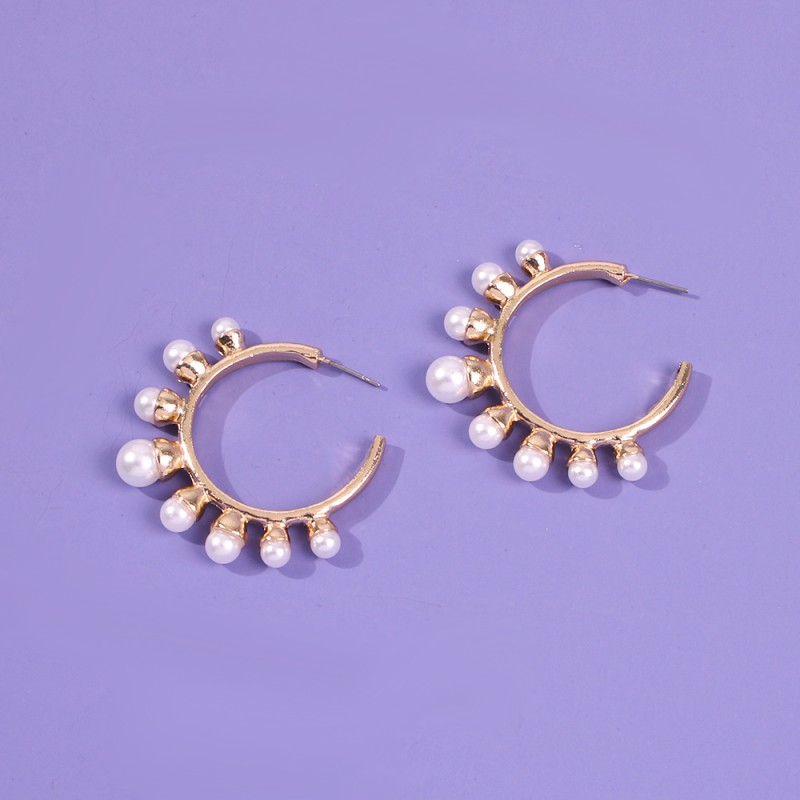 Fashion Black Pearl C-shaped Earrings,Hoop Earrings