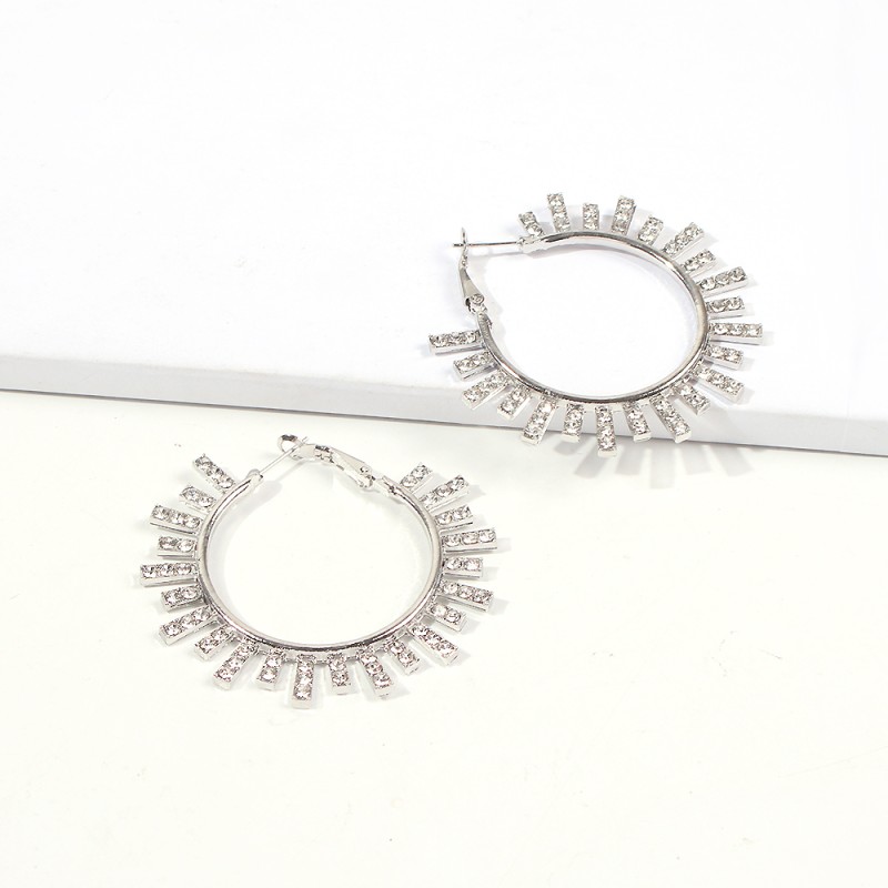 Fashion White K Diamond Round Sun Flower Earrings,Hoop Earrings