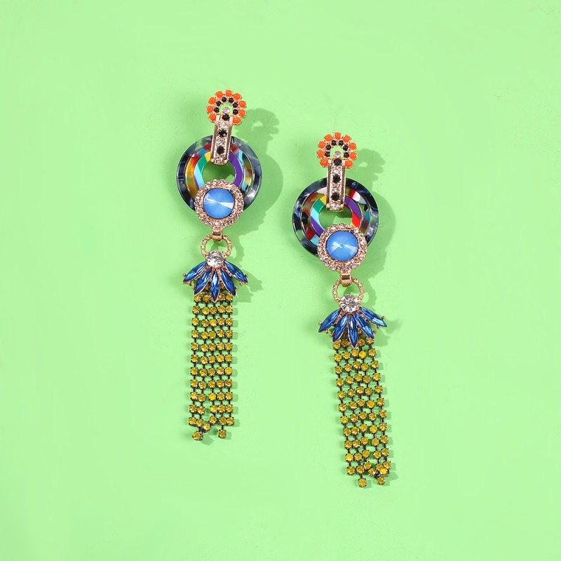 Fashion Color Resin Diamond Flower Tassel Earrings,Drop Earrings