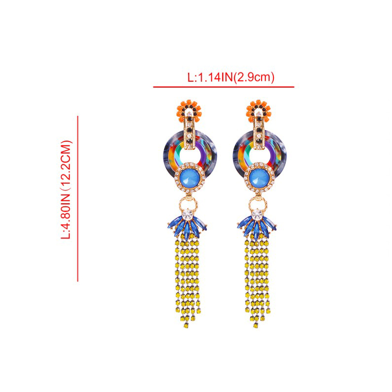 Fashion Yellow Resin Diamond Flower Tassel Earrings,Drop Earrings