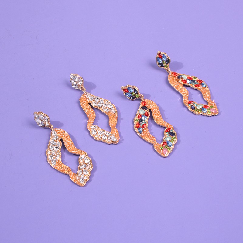 Fashion Gold Color Diamond Diamond Beads Cutout Geometric Earrings,Drop Earrings