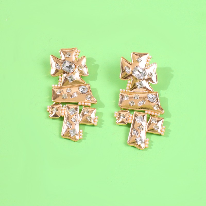 Fashion Golden White Diamond Alloy Diamond And Pearl Geometric Earrings,Drop Earrings