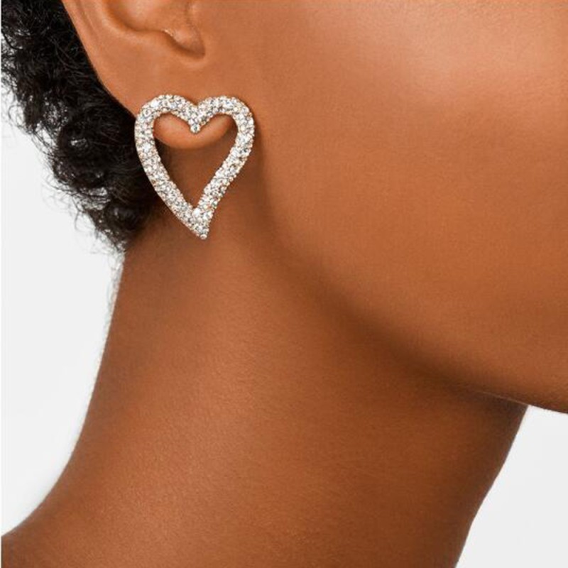 Fashion White Pearl Love Heart Pierced Earrings With Diamonds,Stud Earrings