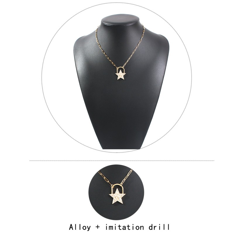 Fashion Golden Pentagram Chain Necklace With Diamonds,Pendants
