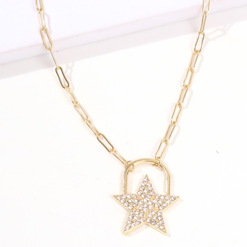 Fashion Golden Pentagram Chain Necklace With Diamonds,Pendants