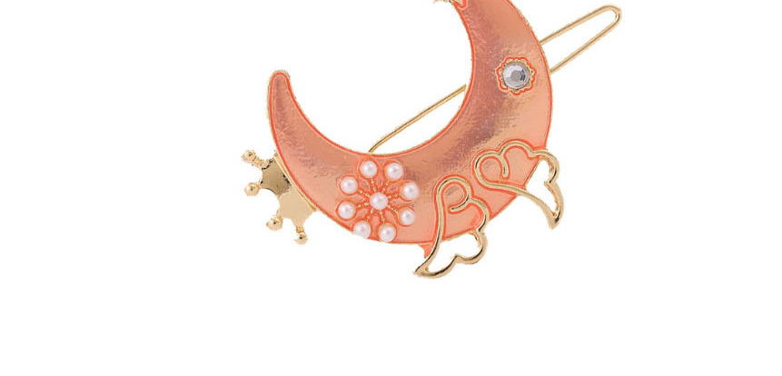 Fashion Orange Pearl Flower Diamond Oil Drop Moon Geometric Hairpin,Hairpins