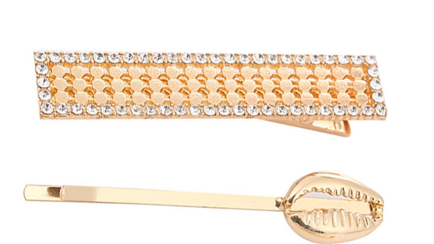 Fashion Golden Geometric Diamond Conch Clip Set,Hairpins