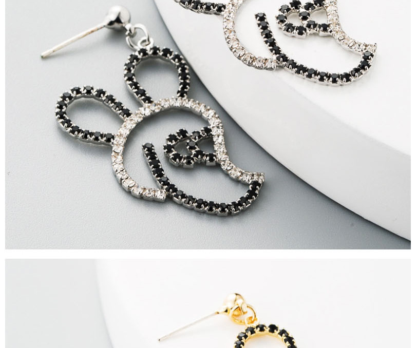 Fashion Golden Mouse Black And White Rhinestone Alloy Earrings,Drop Earrings