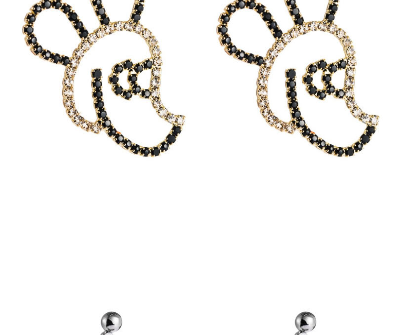 Fashion Golden Mouse Black And White Rhinestone Alloy Earrings,Drop Earrings