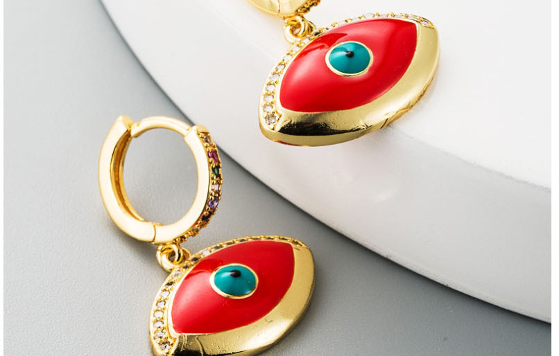 Fashion Red Oil Drop Diamond Eye Geometric Earrings,Earrings