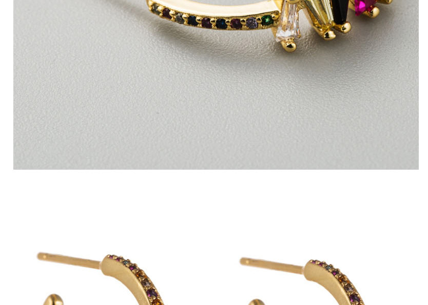 Fashion Color Geometric Diamond C-shaped Earrings,Earrings