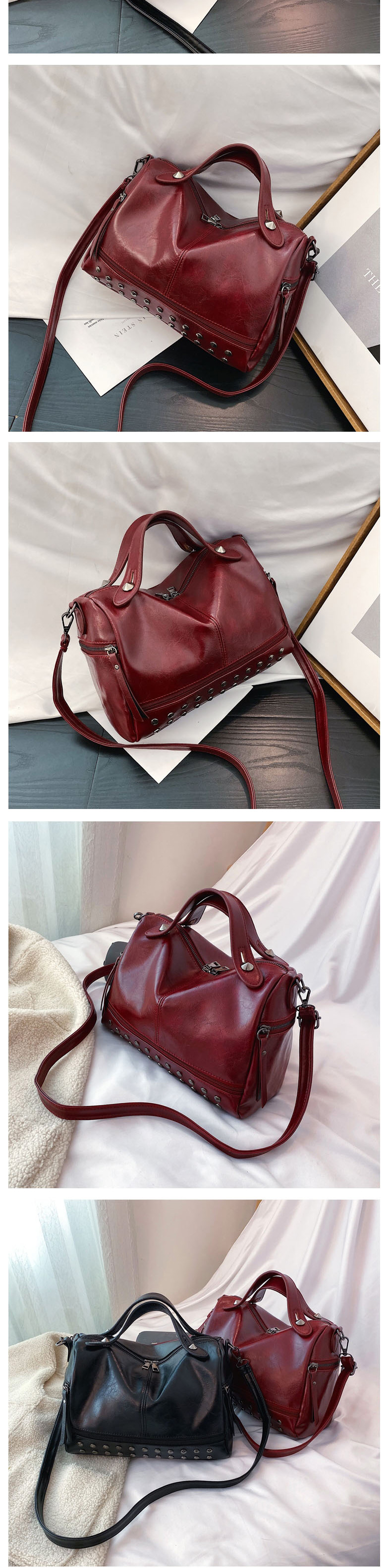Fashion Light Brown Studded Zipped Shoulder Bag,Shoulder bags