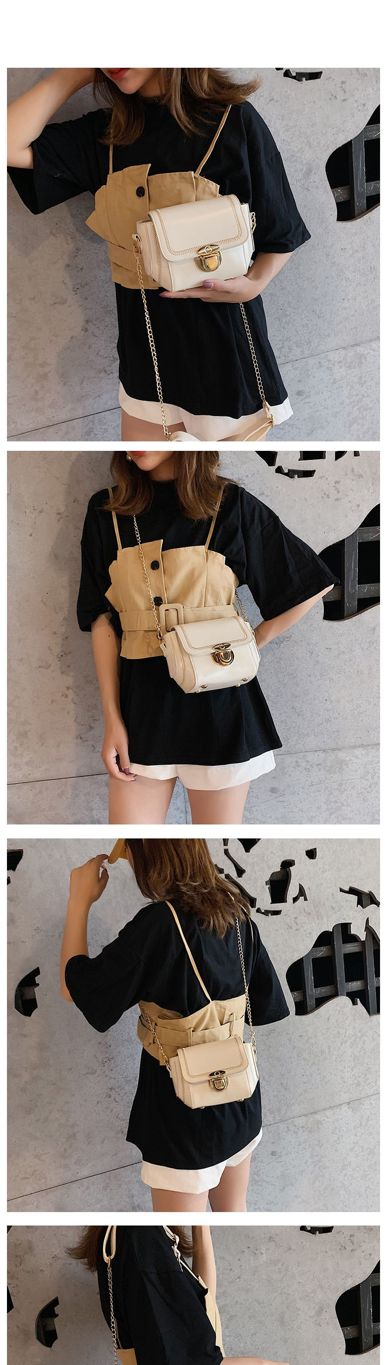 Fashion Khaki Chain Lock Embroidered Shoulder Bag,Shoulder bags