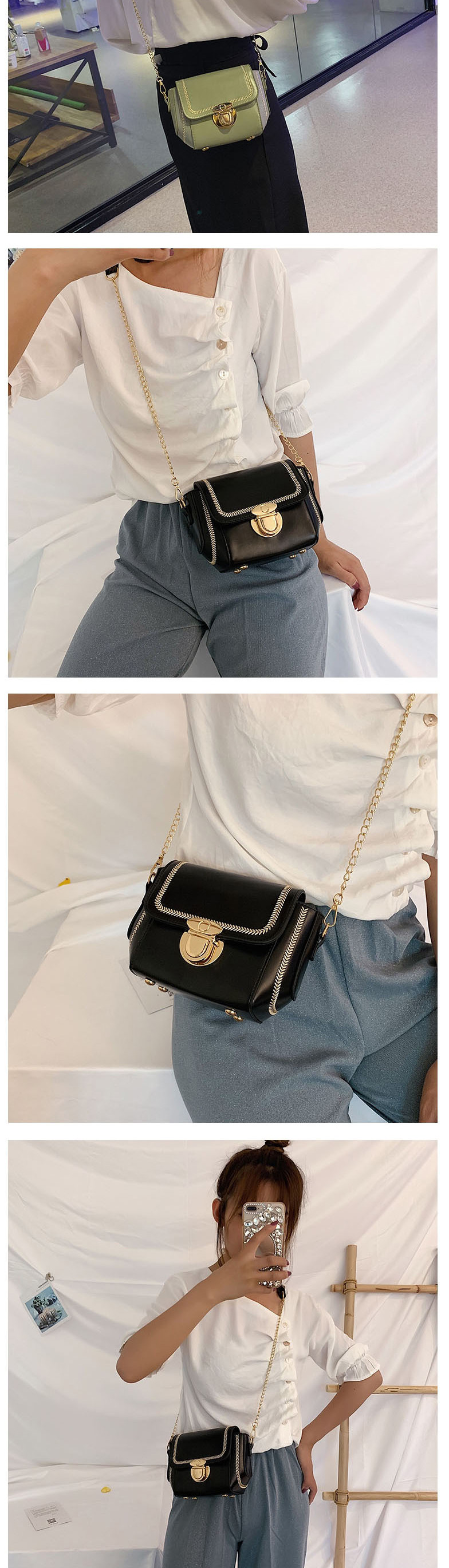 Fashion Black Chain Lock Embroidered Shoulder Bag,Shoulder bags