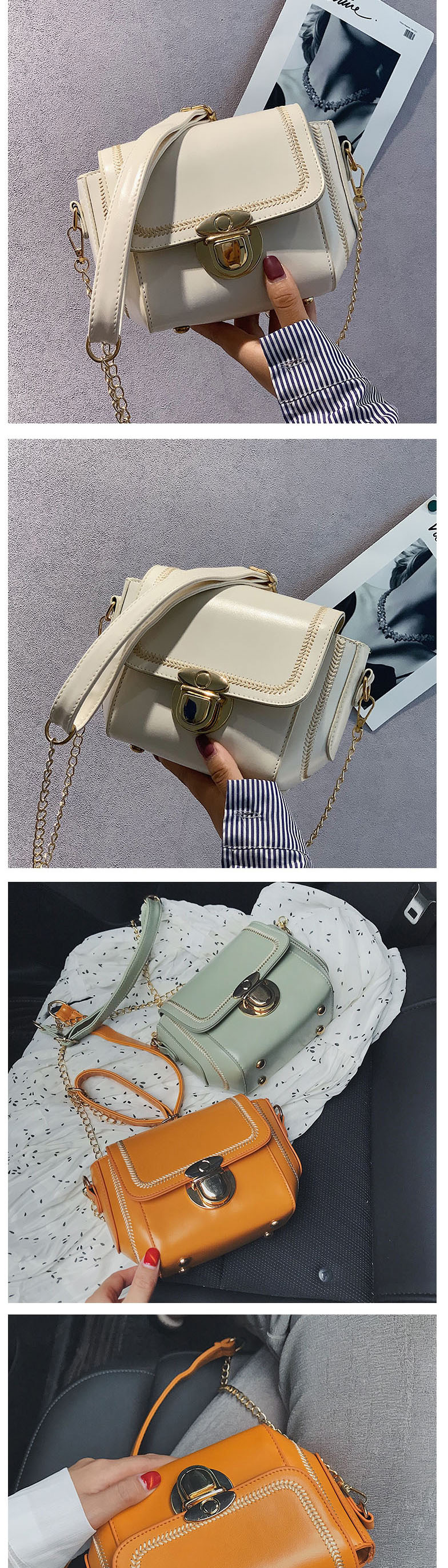 Fashion Khaki Chain Lock Embroidered Shoulder Bag,Shoulder bags