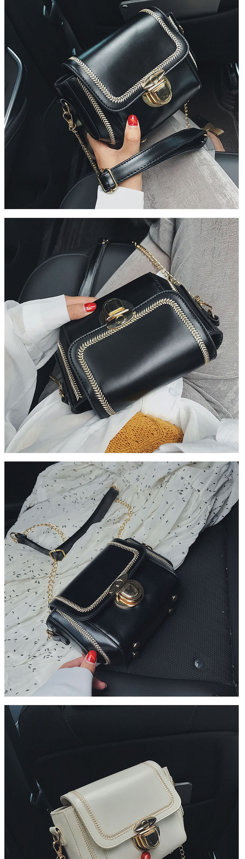 Fashion Black Chain Lock Embroidered Shoulder Bag,Shoulder bags