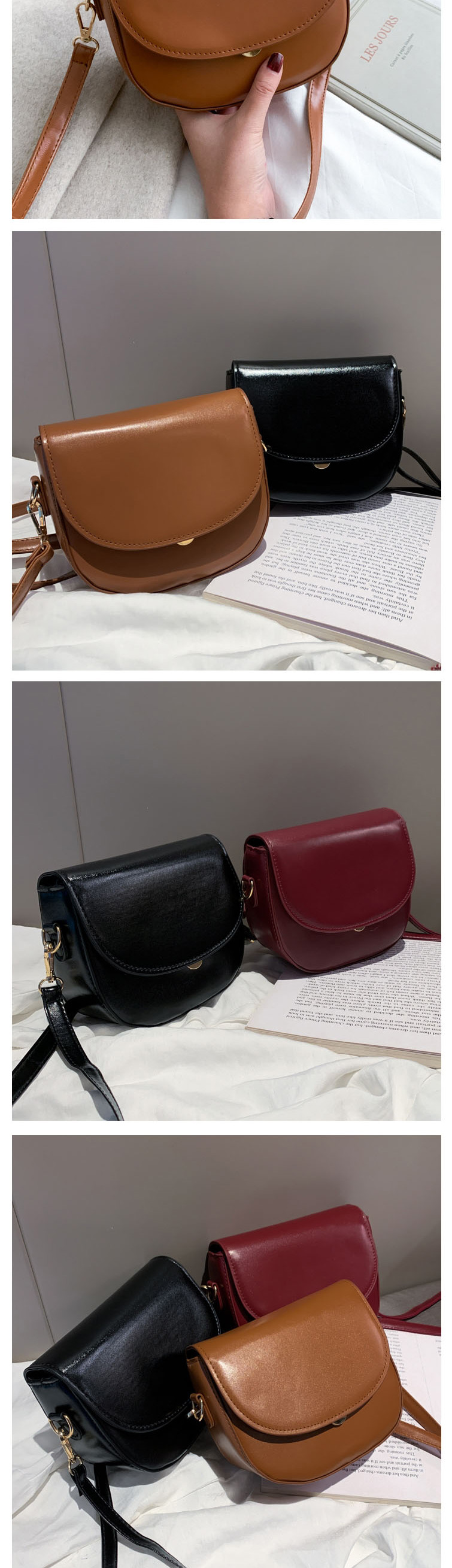 Fashion Black Semi-flap Flap Lock Shoulder Crossbody Bag,Shoulder bags