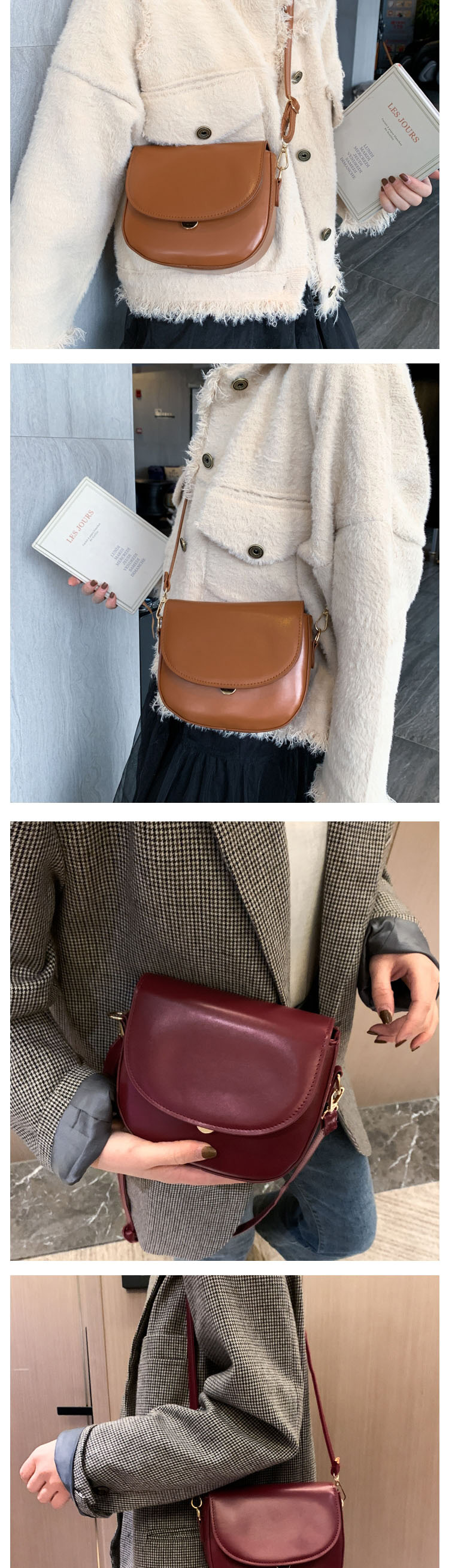 Fashion Brown Semi-flap Flap Lock Shoulder Crossbody Bag,Shoulder bags