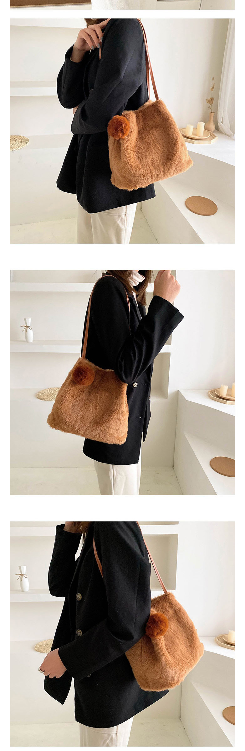 Fashion Black Lamb Wool Shoulder Bag,Shoulder bags